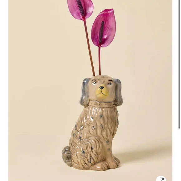 Urban Outfitters Beige and Blue Ceramic Dog Figurine Vases (2) - Picture 2 of 5